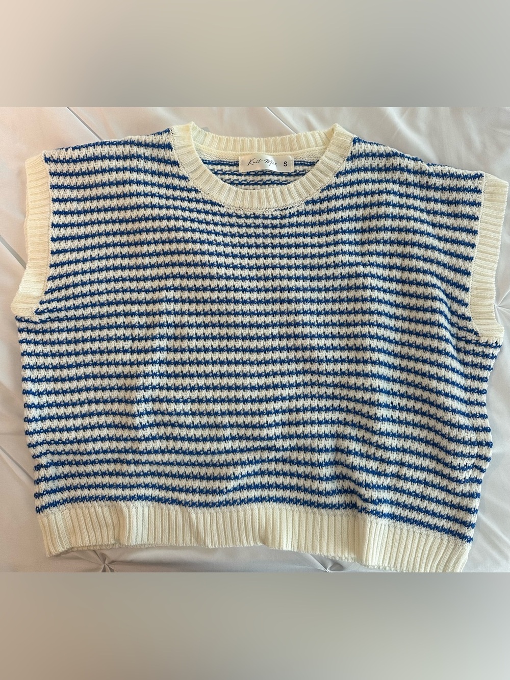 Blue & Cream Striped Crewneck Sweater - Women
